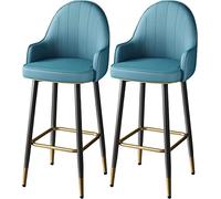 Set of 2 Swivel Bar Stools with Backrest, Upholstered High Kitchen Stools in Synthetic Leather - Stylish Blue 65cm Counter Chairs for Dining and Home Bars.
