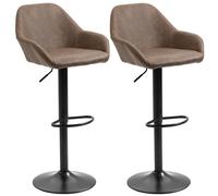 Set of 2, Swivel Barstools Footrest Backrest, PU Leather and Steel Brown