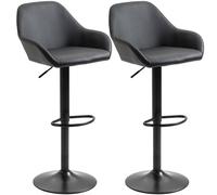 Set of 2, Swivel Barstools with Footrest and Backrest, PU Leather Black