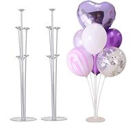 Set of 2 Table Balloon Stand Kit - 28" Reusable Stick Holder With Clear Cup, Pole and Flower Stand Base for Birthday, Wedding, Holiday, Anniversary Decorations