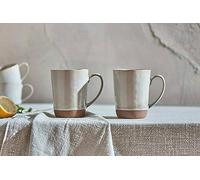 Set of 2 Tall Glazed Off-White Edo Mugs with Terracotta Base, Tea Coffee