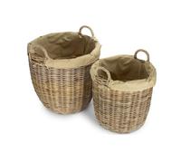 Red Hamper Tall Round Fireside Grey Rattan Log Basket With Removable Cordura Lining - Set of 2 - Grey - Rattan