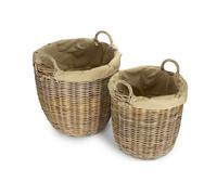 Red Hamper Tall Round Fireside Grey Rattan Log Basket With Removable Cordura Lining - Set of 2 - Grey - Rattan