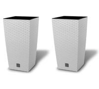 Set of 2 Tall Square Rattan Effect Planters 42cm White Indoor Outdoor Plant Pots