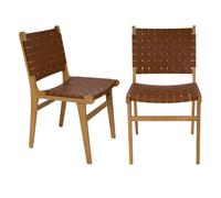Set of 2 Tan Faux Leather Woven Dining Chairs - Bree