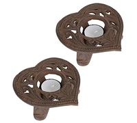 Set of 2 Tea Light Holders - Recycled Iron Candle Holders Love Heart Tealight Votive Holders Mothers Day Candle Gift (Y974)