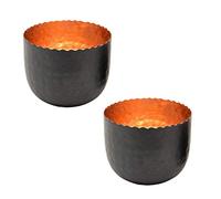 Set of 2 Tealight Candle Holders Black & Copper Tea Light Votive Candle Lanterns