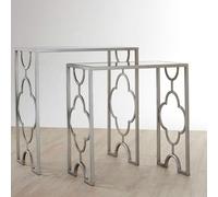 Set of 2 Tempered Glass Top Side Table with Silver Leaf Finish Base | Merlin