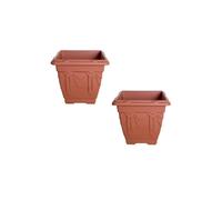 Set of 2 Terracotta Venetian Square Plastic Planters, 30cm - Weatherproof, Indoor/Outdoor, 10L