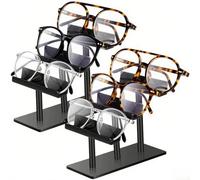 Set of 2 Three-Tier Acrylic Sunglasses Display Racks, Multi-Level Eyewear Storage Organiser with Clear and Black Finish, for Home, Bedroom, Office or Retail Store Use, Space-Saving Compact Design(2)