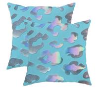 Set of 2 Throw Pillow Covers, Aqua Blue Leopard Print Cushion Cases, Summer Decorative Square Home Decor for Couch Sofa Bed 12x12 Inch