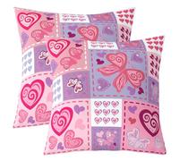 Set Of 2 Throw Pillow Covers Butterfly Love Pattern Cartoon Pink Purples Patchwork Plaids Cute Living Roomeasier Care Pillow Case Soft Pillow Protectors For Sofa Living Room