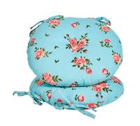 Set of 2 Tie-On Seat Cushions 100% Cotton Machine Washable Circular Chair Pads Indoor/Outdoor Garden Chair Cushions Alfresco Dining Outdoor Seat Pads (Blue Floral)
