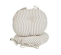 Set of 2 Tie-On Seat Cushions 100% Cotton Machine Washable Circular Chair Pads Indoor/Outdoor Garden Chair Cushions Alfresco Dining Outdoor Seat Pads (Grey Stripe)
