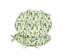 Set of 2 Tie-On Seat Cushions 100% Cotton Machine Washable Circular Chair Pads Indoor/Outdoor Garden Chair Cushions Alfresco Dining Outdoor Seat Pads (Green Leaf)