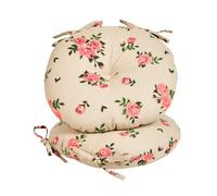 Set of 2 Tie-On Seat Cushions 100% Cotton Machine Washable Circular Chair Pads Indoor/Outdoor Garden Chair Cushions Alfresco Dining Outdoor Seat Pads (Beige Floral)