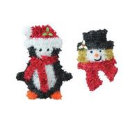 Set of 2 Tinsel Wall Door Hanging Christmas Decorations - Penquin & Snowman Face