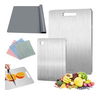 Set of 2 Titanium Chopping Boards, 304 Stainless Steel, Double-Sided Titanium Chopping Board, Coral Fleece Cloth, Ideal for Meat, Fruit and Vegetables, Kitchen Accessories