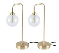 Set of 2 Toner - Satin Brass with Clear Glass Globe Table Lamps