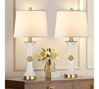 Set of 2 Touch Table Lamps for Bedroom Modern Living Room Set 3 Way Dimmable Gold Glass Bedside Lamp for End Table with 2 USB Charging Ports, Includes 2 Bulbs