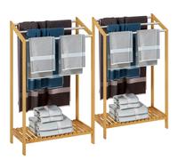 Set of 2 Towel holder bamboo with bottom shelf