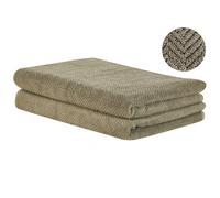 Beliani Set Of 2 Towels Mitiaro Terry Cotton Olive Green