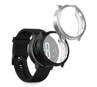 kwmobile 2x Cover with Screen Protector for Garmin Venu 4 41mm Case - TPU Silicone Fitness Tracker Cover Set - Silver/Black