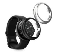 kwmobile 2x Cover with Screen Protector for Google Pixel Watch 4 45mm Case - TPU Silicone Fitness Tracker Cover Set - Black/Silver