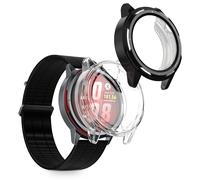 kwmobile 2x Cover with Screen Protector for Huawei Watch GT Runner 2 Case - TPU Silicone Fitness Tracker Cover Set - Black/Transparent