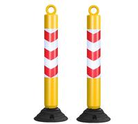 Set of 2 Traffic Control Plastic Parking Bollards, 31.5in Yellow & Red Caution Cones with Impact Protection for Driveway Barriers and Road Safety