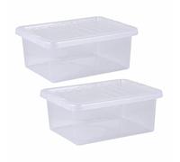 [Set Of 2] - Transparent Plastic Multipurpose Storage Boxes With Lid Stackable Nestable Container Storage Organiser For Kitchen Office Bedroom Living Room Made in U.K (17 Litre)