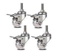 Set of 2 Transparent Swivel Casters with Brake Stainless Steel 304 M10 Threaded Stem 60 kg Load Capacity (1.5" & 2") Heavy Duty for Furniture & Equipment