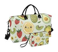 Set of 2 Travel Bags for Personal Items with Adjustable Strap Lemons, Strawberries and Fruits Green, Cute Cartoon Lemons Strawberries Fruit Green, Set of 2, Art Deco, cute cartoon lemons strawberries