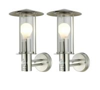 firstchoicelighting Set of 2 Stainless Steel Outdoor Motion Sensor Wall Lights, Modern Lantern Design Garden Porch Security Light, IP44 Rated, LED Compatible
