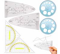 Set of 2 Triangle Supports, 2 Parabolic Mathematical Templates and 2 Multipurpose Circle Templates for Easy Use - Perfect for Students and Designers - Durable and Convenient for Erase