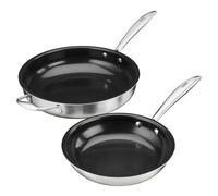 Cooks Professional 2 Piece Tri-Ply Frying Pan Set | 22 & 28cm Aluminum & Stainless-Steel Cooking Pans with Non-Stick Ceramic Coating | Compatible with All Hobs Inc Induction & Oven Safe