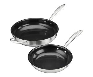 Set of 2 Triply Frying Pans Non-Stick Cookware 22 & 28cm Cooks Professional
