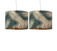 firstchoicelighting Set of 2 Dark Green with Gold Embossed Leaf Detail 25cm Ceiling Pendant Lightshades or Table Lamp Shades