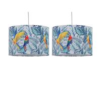Set of 2 Tropical Parrot Design Velvet Easy Fit Ceiling Pendant Lightshades or Table Lamp Shades, Diameter 30cm