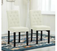 Set Of 2 Tufted Button Back Fabric Dining Chairs Cream By Mcc Direct