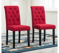 Set Of 2 Tufted Button Back Fabric Dining Chairs Red By Mcc Direct