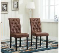 Set Of 2 Tufted Button Back Suede Fabric Dining Chairs Brown By Mcc Direct