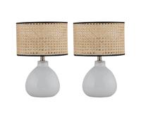 Set of 2 Tuscan - White Ceramic Lamps with Natural Cane Shade First Choice Lighting White One Size