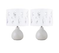 Set of 2 Tuscan - White Ceramic Lamps with White Fern Shade First Choice Lighting White One Size