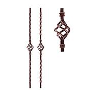 Set of 2 Twisted Square Balusters with Flexible Connector & Flat Shoe, Heavy-Duty 200kg Load Wrought Iron Railing Pins for Indoor/Outdoor Stairs, Style 1