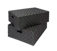 Set Of 2 Underbed Storage Box Chest Shelf Toy Clothes Basket With Lid - Black