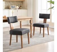 Set of 2 Upholstered Dining Chairs Armless Corner Side Chairs with Backrest Solid Wooden Legs Modern Dark Grey for Living Room Dining Room Bedroom