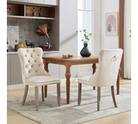 Set of 2 Upholstered Dining Chairs, Velvet Dining Chairs with Button Tufted Back, Brushed Wood Legs, Suitable for Dining Room, 50L x 64W x 96H cm, Beige Aosom UK
