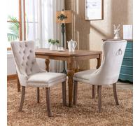 Set Of 2 Upholstered Velvet Dining Chairs, High-End Tufted Contemporary Kitchen Lounge Chairs With Brushed Wood Legs, Riveted Trim