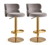 Set of 2 Velvet Adjustable Swivel Bar Stools - Counter Height Stainless Steel Frame Stylish Breakfast Dining Chairs Modern Design (Color: Black Size: Standard)
